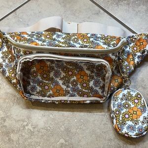NWOT floral pattern fanny pack with matching coin purse